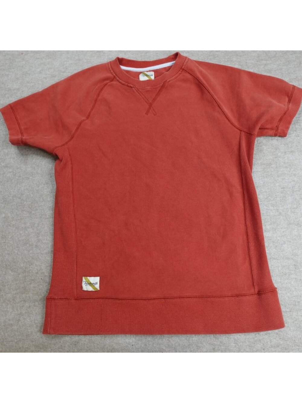 Tracksmith Mens Sweatshirt Medium Orange Crewneck Cotton Blend Raglan Short Slee